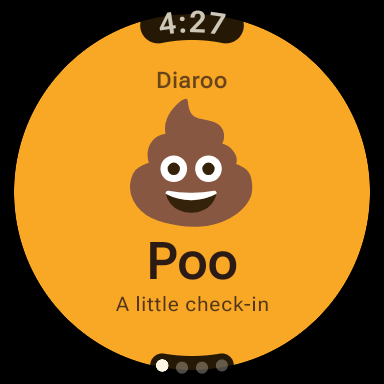 Diaroo Poo home screen on a round Wear OS watch