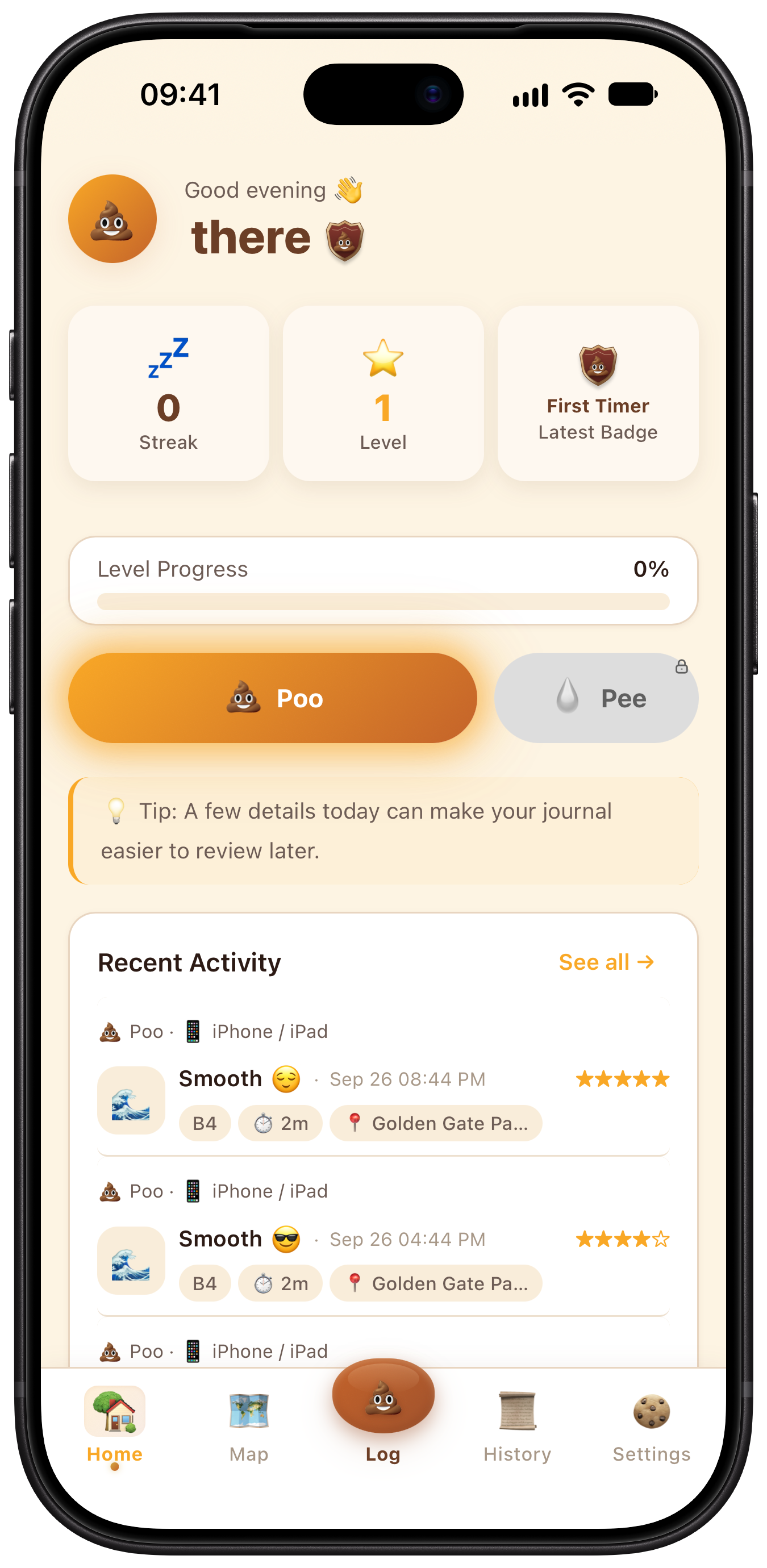 Diaroo home screen with synthetic diary entries inside an iPhone frame